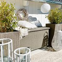 Polyrattan Kussenbox Creme 122x56x61cm met Wielen - thumbnail
