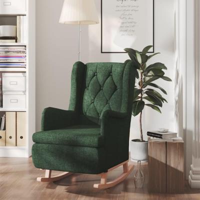 Fauteuil met massief rubberwood schommelpoten stof donkergroen