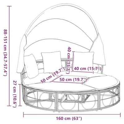 Loungebed met luifel en kussens poly rattan zwart