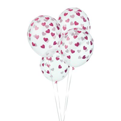 6 Transparante Ballonnen met hartjes print Fuchsia