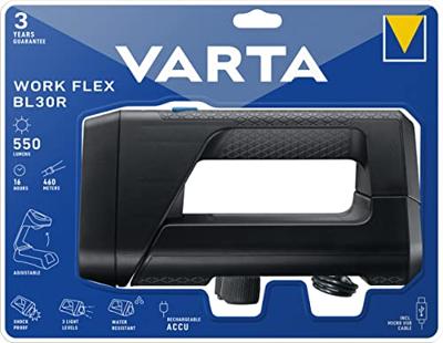 Draagbare lamp-VARTA-Work Flex BL30R-550lm-Krachtig-Verstelbare verlichting-IPX4-Lanyard inbegrepen-Oplaadbaar Draagbare lamp-VARTA-Work Flex BL30R-550lm-Krachtig-Verstelbare verlichting-IPX4-Lanyard inbegrepen-Oplaadbaar