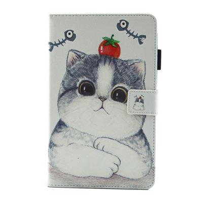 Voor Galaxy Tab een 8.0 / T380 & T385 tomaat en kat patroon horizontaal flip lederen draagtas met houder & kaartsleuven