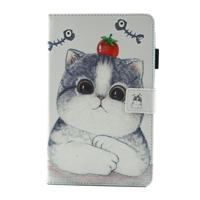 Voor Galaxy Tab een 8.0 / T380 & T385 tomaat en kat patroon horizontaal flip lederen draagtas met houder & kaartsleuven - thumbnail