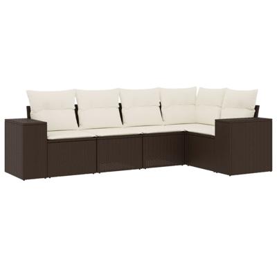 5-delige Loungeset met kussens poly rattan bruin