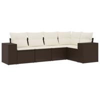 5-delige Loungeset met kussens poly rattan bruin - thumbnail
