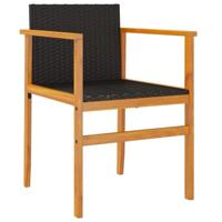 Tuinstoelen 2 st poly rattan en massief hout zwart - thumbnail
