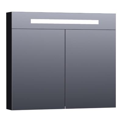 Brauer Promise Deluxe Spiegelkast - 80 cm - met Directe Verlichting - 2 Dubbelzijdige Spiegeldeuren - Mat Zwart