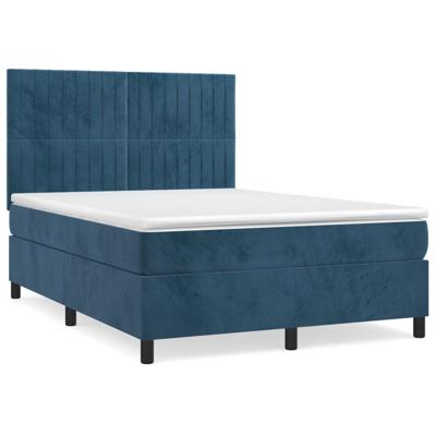 Boxspring met matras fluweel donkerblauw 140x200 cm
