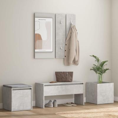 Garderobe set bewerkt hout betongrijs
