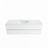 MONDIAZ VICA-DLUX 150cm badmeubel onderkast Talc 2 lades. Inbouw wastafel CLOUD midden 1 kraangat, kleur Opalo. - thumbnail