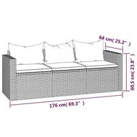 3-delige Loungeset met kussens poly rattan grijs - thumbnail