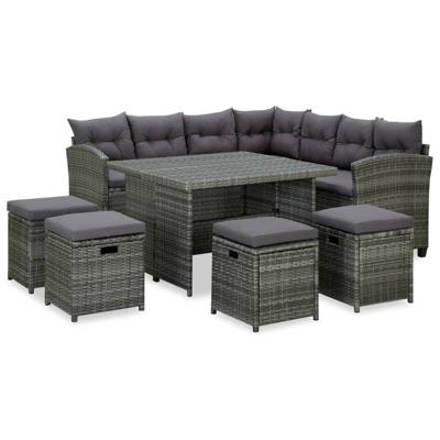 6-delige Loungeset met kussens poly rattan grijs
