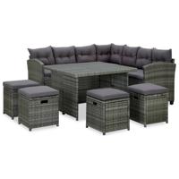 6-delige Loungeset met kussens poly rattan grijs - thumbnail