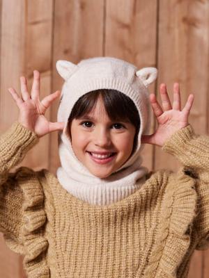 Meisjesmuts met kattenoren ecru Meisjesmuts met kattenoren ecru