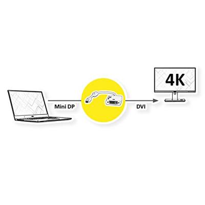 ROLINE 4K Mini DisplayPort-DVI Adapter, Mini DP M - DVI F