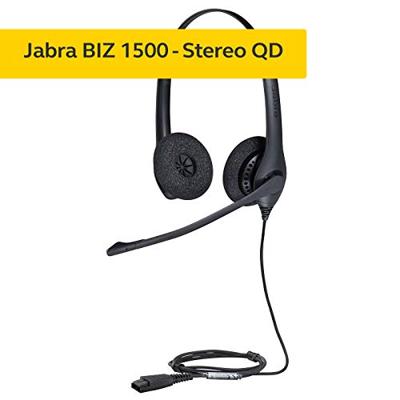 Jabra Biz 1500 QD On-ear stereo headset met snelkoppeling, kabelhoofdtelefoon met ruisonderdrukkende microfoon en volumepuntbescherming voor tafeltelefoons