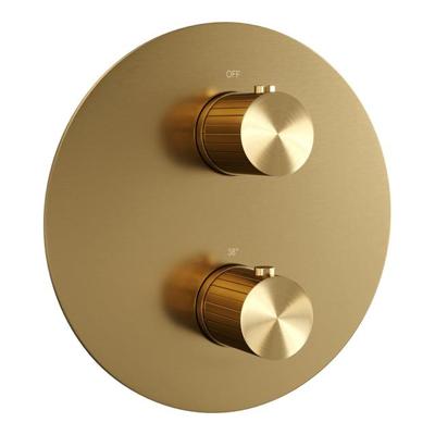 Brauer Stripe 3-weg inbouwthermostaat rond met in- en afbouwdelen goud geborsteld PVD