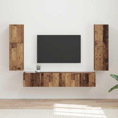 Tv-meubelset Wandgemonteerd 4 pcs Oudhout Bewerkt hout