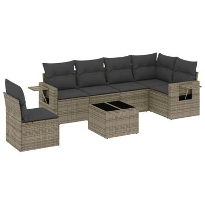 6-delige Loungeset met kussens poly rattan grijs