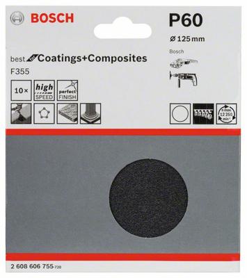 Bosch Accessoires 10 Schuurbladen 125 F355, Best for Coatings+Composites , K60 - 2608606755 Bosch Accessoires 10 Schuurbladen 125 F355, Best for Coatings+Composites , K60 - 2608606755