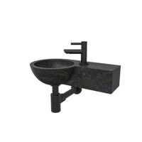 Wiesbaden B waskom rond 40x23x10cm met kraangat rechts hardsteen zwart incl Amador fonteinkraan zwart mat SW106364 - 22.2701 - SW21108 - SW696215 - SW696205 - thumbnail