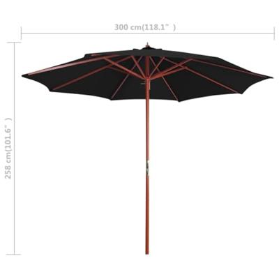 Parasol met houten paal 300x258 cm zwart Parasol met houten paal 300x258 cm zwart