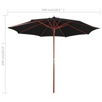 Parasol met houten paal 300x258 cm zwart - thumbnail