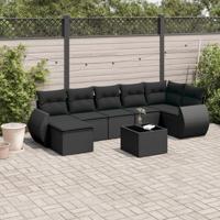 8-delige Loungeset met kussens poly rattan zwart - thumbnail