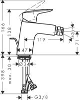 Hansgrohe Logis ééngreeps bidetmengkraan 70 met PopUp trekwaste, mat zwart - thumbnail
