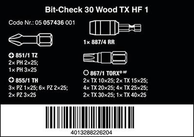 Wera Bit-Check 30 Wood TORX HF 1 | 30-delig 05057436001 - thumbnail