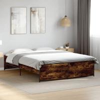 Bedframe bewerkt hout metaal gerookt eikenkleurig 150x200 cm - thumbnail