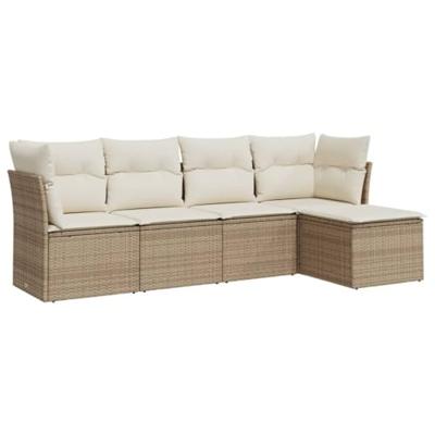 5-delige Loungeset met kussens poly rattan beige