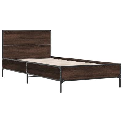 Bedframe bewerkt hout metaal bruin eikenkleur 120x200 cm - thumbnail