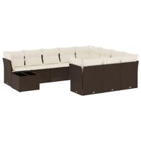 11-delige Loungeset met kussens poly rattan bruin - thumbnail