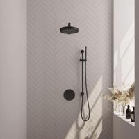 BRAUER Stripe Thermostatische Inbouw Regendouche - 3-weg - rond - SET 43 - 25cm douchekop - rechte muurarm - staaf handdouche - doucheslang - geïntegreerde glijstang - mat zwart 5-S-449 - thumbnail