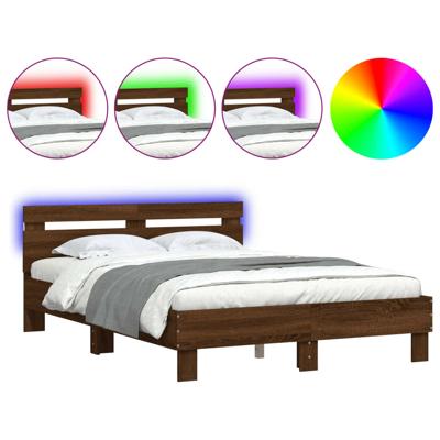 Bedframe met hoofdeinde en LED bruin eikenkleur 200x200 cm - thumbnail
