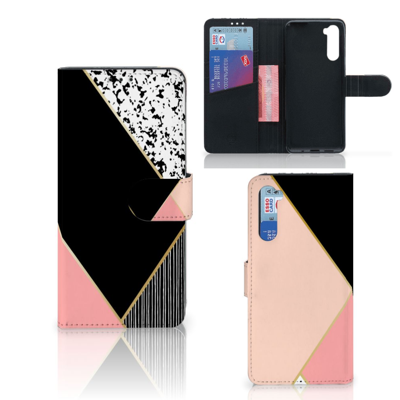 OnePlus Nord | Book Case | Zwart Roze Vormen OnePlus Nord | Book Case | Zwart Roze Vormen