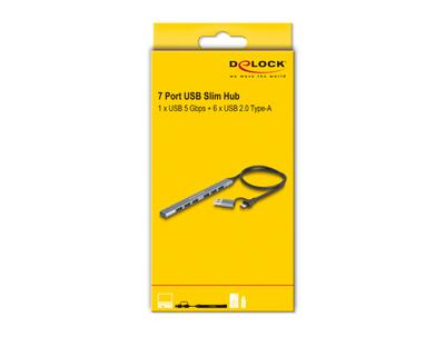 DeLOCK 4 Port Slim USB Hub with USB Type-C™ or USB Type-A to 3 x USB 5 Gbps USB Type-C™ + 1 x USB 5 Gbps Type-A