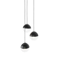 QAZQA Retro hanglamp zwart met helder glas rond 3-lichts - Eclipse - thumbnail
