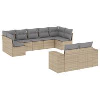 9-delige Loungeset met kussens poly rattan beige - thumbnail