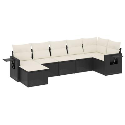 8-delige Loungeset met kussens poly rattan zwart - thumbnail