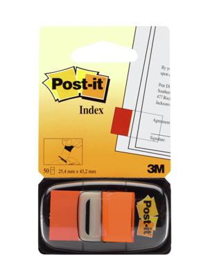 Post-it index standaard, ft 24,4 x 43,2 mm, houder met 50 tabs, oranje