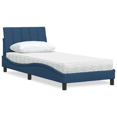 Bed met matras "Hanko" stof blauw 90x190 cm