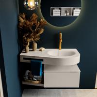 MONDIAZ RIVA 100cm badmeubel onderkast / planchet kleur Linen met 1 lade. Wastafel DULCET rechts 1 kraangat kleur Linen. - thumbnail