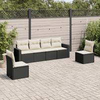 6-delige Loungeset met kussens poly rattan zwart - thumbnail