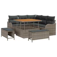 Tuinbankenset met kussen 8 pcs Grijs poly rattan - thumbnail