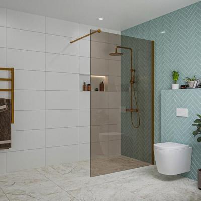 Fortifura Galeria inloopdouche - 120x200cm - rookglas - wandarm - Geborsteld koper PVD (Koper) SW797944/SW876702