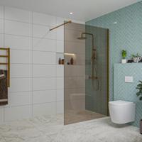 Fortifura Galeria inloopdouche - 120x200cm - rookglas - wandarm - Geborsteld koper PVD (Koper) SW797944/SW876702 - thumbnail