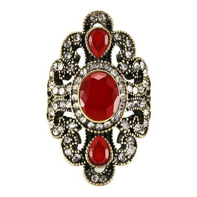 Vintage etnische stijl exquise gesneden ingelegde acryl hars holle ring ring grootte: 10 (rood)