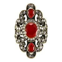 Vintage etnische stijl exquise gesneden ingelegde acryl hars holle ring ring grootte: 10 (rood) - thumbnail